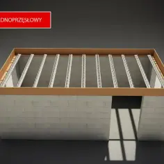 Strop Teriva w budowie. Widoczne belki stropowe i szalunek. Zastanawiasz się, ile betonu na strop Teriva?
