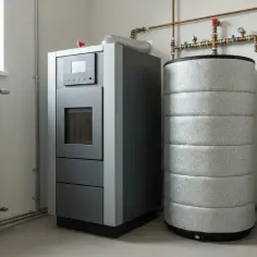 Nowoczesny piec na pellet i zasobnik wody użytkowej, idealne rozwiązanie jako jaki bufor do domu 150m2.