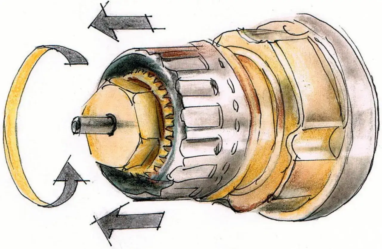 Ilustracja pokazuje mechanizm zaworu grzejnikowego, sugerując wymianę termostatu w grzejniku bez spuszczania wody.