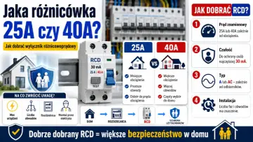 Jaka różnicówka 25A czy 40A? Poradnik wyboru wyłącznika RCD do domu, uwzględniający obciążenie i liczbę obwodów.